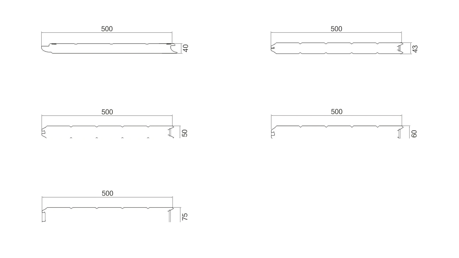 40 / 43 / 50 / 60 / 75mm Panel Sections